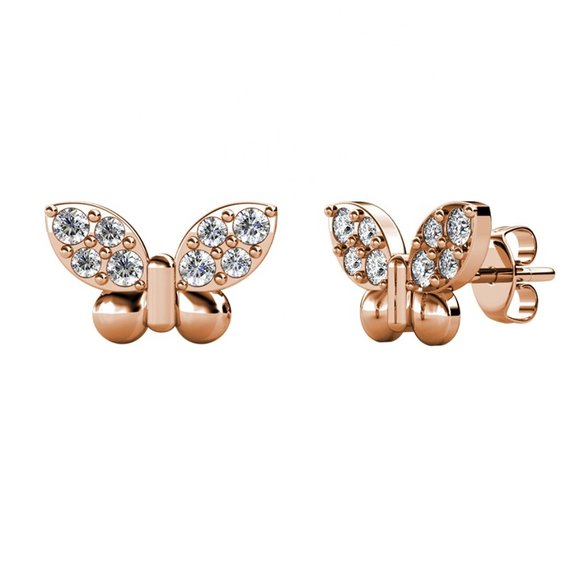 Rose Gold Butterfly Stud Earrings Made With‎ Australian Crystals Summer - Picture 3 of 4